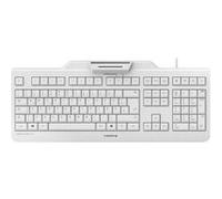 CHERRY Clavier filaire Secure Board 1.0 – QWERTZ allemand – Lecteur cartes à puce RF/NFC – blanc/gris