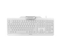 CHERRY SECURE BOARD 1.0, Disposition UK, clavier QWERTY, clavier de sécurité filaire avec lecteur intégré pour cartes à puce et cartes/tags avec interface RF/NFC,Blanc grisé