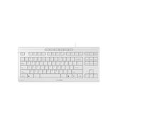 CHERRY Stream Keyboard TKL, Clavier Filaire sans pavé numérique, Disposition EU (QWERTY), Frappe silencieuse, Sensation de Frappe Unique, Blanc grisé