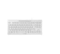 CHERRY Stream Keyboard TKL, Clavier Filaire sans pavé numérique, Disposition française (AZERTY), Frappe silencieuse, Sensation de Frappe Unique, Blanc grisé