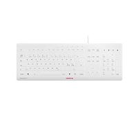 CHERRY STREAM PROTECT KEYBOARD, Clavier filaire ou sans fil avec protection en silicone amovible, Disposition pan-nordique (QWERTY), Design plat, désinfectable, Blanc grisé