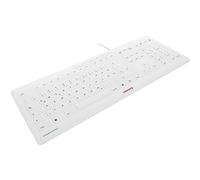 CHERRY STREAM PROTECT KEYBOARD, Clavier filaire ou sans fil avec protection en silicone amovible, Disposition allemande (QWERTZ), Design plat, désinfectable, Blanc grisé