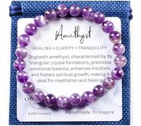 Cherry Tree Collection Bracelets de perles en pierres précieuses pour homme et femme - Petit, moyen, grand - Perles rondes de 8 mm, Small, Pierre, Améthyste en dents de