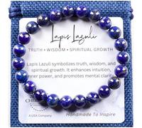 Cherry Tree Collection - Bracelets extensibles faits à la main en perles de cristal pour homme et femme - Tailles S, M, L - Carte de propriétés curatives - Perles rondes de 8 mm, Large, Pierre, Lapis