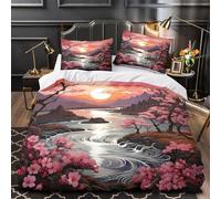 CherryBlossomSunset Ensemble De Literie 3D Imprimé Microfibre Résistante 3 Pièces 2 Taies Super Douce Numérique Linge de Lit Respirante Entretien Facile for Enfants Garçons Ado Super king（260x220cm）