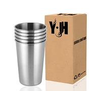 CherryKelly (Lot de 5) Ensemble de Tasses en Acier Inoxydable - Mugs en Métal Réutilisables - Verres à Boire - Camping, Extérieur - Enfants Applicable - sans BPA - 500 ML / 17 oz