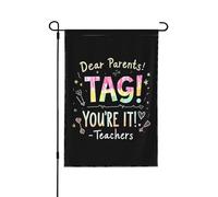 Chers parents, drapeau « À vous le professeur ! » pour le jardin, bannière de jardin fantaisie 30 x 45 cm double face pour la maison, le jardin, la terrasse et la cour.