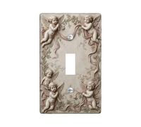 Chérubin - Plaque d'interrupteur mural simple - Ruban floral classique et élégant - En plastique beige - Taille standard - Pour nouvel appartement, maison, chambre à coucher, bureau (simple)
