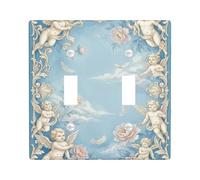 Chérubin Plaque murale décorative pour double interrupteur, baroque, rose, nuage, horizon printanier, bleu, taille standard, pour maison, salon, nouvel appartement