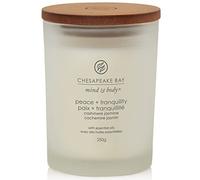 Chesapeake Bay Bougie parfumée | Bougie d’aromathérapie en pot en verre Paix + Tranquillité (Cachemire Jasmin) moyen modèle | Temps de combustion : jusqu’à 57 heures | Collection Mind & Body
