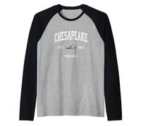 Chesapeake Virginia VA Drapeau Américain Vintage Sport Design Manche Raglan
