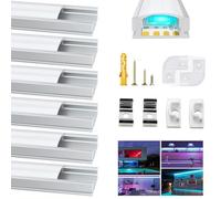 Chesbung - 6x1mètre Aluminium Profilé U-forme pour Bandes à LED, Compact Finition Professionnelle avec Blanc Laiteux Couvercle,Clips de Montage en Métal,Embouts Jaunes