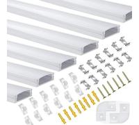 Chesbung Canal en aluminium pour bandes LED de 12 mm - 6 x 1 m - Profilé en aluminium en forme de U - Avec couvercle blanc laiteux - Diffuseur avec connecteurs d'angle à 90°