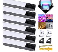 Chesbung Lot de 6 canaux LED en aluminium noir avec couverture blanche laiteuse, profil en V pour bandes LED de 12 mm/ruban/bande, diffuseur pour bande en aluminium profilé