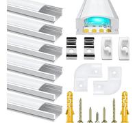 Chesbung Lot de 6 profilés LED en aluminium 1 m en forme de U pour bandes LED jusqu'à 12 mm avec couvercles en blanc laiteux, embouts et matériel de montage