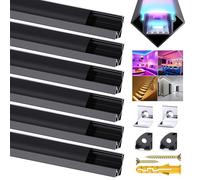 Chesbung Lot de 6 profils LED en aluminium noir avec couvercle noir, profil en forme de V pour bande LED de 12 mm, profil en aluminium pour diffuseur de bande LED