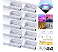 Chesbung Profilé Aluminium LED - 10x1mètre Aluminium Profilé V-forme pour Bandes à LED, Compact Finition Professionnelle avec Blanc Laiteux Couvercle,Embouts,Clips de Montage en Métal,Embouts Jaunes