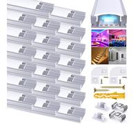 Chesbung Profilé Aluminium LED - 20x1mètre Aluminium Profilé V-forme pour Bandes à LED, Compact Finition Professionnelle avec Blanc Laiteux Couvercle,Embouts,Clips de Montage en Métal,Embouts Jaunes