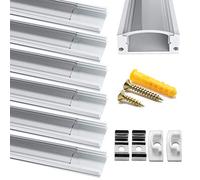 Chesbung Profilé Aluminium LED - 6x1mètre Aluminium Profilé U-forme pour Bandes à LED, Compact Finition Professionnelle avec Transparent Couvercle,Embouts,Clips de Montage en Métal,Embouts
