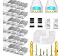 Chesbung Profilé en aluminium LED 12 x 1 m Forme de U Pour bandes LED jusqu'à 12 mm Avec barre diffuseur Cache blanc laiteux Clips de montage et connecteurs d'angle 90°