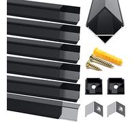 Chesbung Profilé LED en Aluminium - 6 x 1 m - En forme de V Pour bandes LED (1-12 mm) - Avec Embouts - Clips de Fixation en Métal et Matériel de Montage