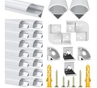 Chesbung Profilé LED en aluminium pour bandes LED, 15 x 1 m, en forme de V, avec cache blanc laiteux, clips de montage et connecteurs d'angle à 45 °
