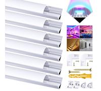 Chesbung Profilé LED en aluminium pour bandes LED, 6 profilés en aluminium en forme de V, 1 m, avec couvercle blanc laiteux, diffuseur LED avec connecteurs d'angle à 45 °