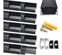 Chesbung Profilé LED noir en forme de U, 10 x 1 m, bande LED, canal en aluminium, profilé d'angle pour bandes LED (1 à 12 mm), éclairage indirect, diffuseurs de plafond