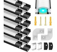 Chesbung Profilés en Aluminium Led Noir 12x1m U Forme, Canal aluminium en pour Bandes à Led, Profil avec Couvercle Blanc Crème, Canal et Diffuseur avec Embouts, Clips de Montage en Métal