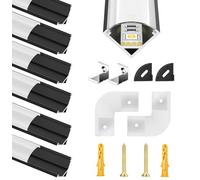 Chesbung Profilés en Aluminium Led Noir 6x1m V Forme, Canal aluminium Led en pour Bandes à Led, Profil Led avec Couvercle Blanc Crème, Canal Led et Diffuseur avec Embouts, Clips de Montage en Métal