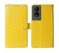 Cheshaoping Flip Premium Retro Business Book Stand Cuir Housse Coque Etui Cas Couverture Protecteur Téléphone Case Portefeuille TPU Silicone Cover pour TCL 50 SE (Jaune)