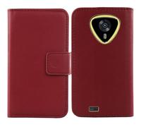 Cheshaoping Veritable Cuir Etui pour Cubot Kingkong Mini 4 4.7" Housse Coque Premium Case Cover Flip Cas Couverture Protecteur Leather Wallet (Rouge Fonce)