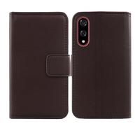 Cheshaoping Veritable Cuir Etui pour Kyocera Basio Active3 6.1" Housse Coque Premium Case Cover Flip Cas Couverture Protecteur Leather Wallet (Marron Fonce)