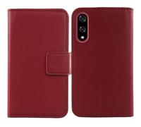 Cheshaoping Veritable Cuir Etui pour Kyocera Basio Active3 6.1" Housse Coque Premium Case Cover Flip Cas Couverture Protecteur Leather Wallet (Rouge Fonce)
