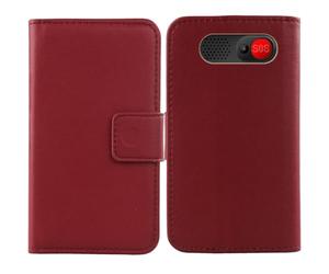 Cheshaoping Veritable Cuir Etui pour Logicom Posh S85 2.51" Housse Coque Premium Case Cover Flip Cas Couverture Protecteur Leather Wallet (Rouge Fonce)