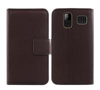 Cheshaoping Veritable Cuir Etui pour MyPhone Halo C 2.2" Housse Coque Premium Case Cover Flip Cas Couverture Protecteur Leather Wallet (Marron Fonce)