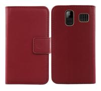 Cheshaoping Veritable Cuir Etui pour MyPhone Halo C 2.2" Housse Coque Premium Case Cover Flip Cas Couverture Protecteur Leather Wallet (Rouge Fonce)