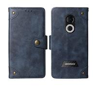 Cheshaoping Veritable Cuir Housse Téléphone Case Gel TPU Silicone Skin pour Doogee S61 / S61 Pro / S51 6" Coque Étui Cas Couverture Protecteur Cover Portefeuille Antichoc Cover Case (Bleu)
