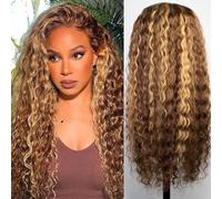 Chesma Perruque ombrée de 71,1 cm avec filet sur le devant - Cheveux humains - 33 x 10,2 cm - Blond miel - 4/27 - Cheveux humains sans colle