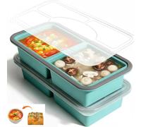 Chesomn Lot de 2 Moule à Soupe Congelation, 250ml/500ml Plateaux de Congélation en Silicone avec Couvercle, Récipients de Congélation Souper Cubes pour Souper, Bouillon (2 Compartiments)