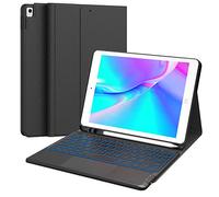 CHESONA Étui pour iPad 9e génération avec clavier, rétroéclairage 7 couleurs, pavé tactile multi-touch, porte-crayon intégré, 2 canaux Bluetooth, étui à rabat avec clavier pour iPad 9e/8e/7e
