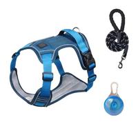 Chesoon Ensemble harnais tactique robuste avec lumière LED pour animal domestique Système de tissu réfléchissant Bleu Taille XL 22,5 à 45 kg