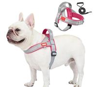 Chesoon Harnais réfléchissant pour chien avec clip avant, anti-fuite, réglable, poignée en maille respirante, légère, 11-17,5 kg, gris rose
