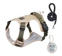 Chesoon Harnais tactique robuste anti-fugue réglable en maille pour chien - Contrôle réfléchissant réglable de 7,5 à 14 kg - Kaki - Taille S