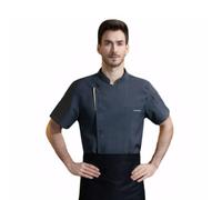 Chesoon Manteau de chef à manches courtes pour homme, tissu doux pour la peau, ne bouloche pas et ne se décolore pas pour une utilisation en cuisine, gris, L