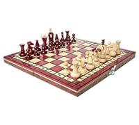 Chess and games shop Muba Jeu d'échecs en bois, artisanal, avec table en bois et pièces d'échecs faits à la main, idée cadeau (32 cm) rouge
