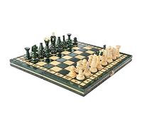 Chess and games shop Muba Jeu d'échecs en bois - Planche internationale en bois de pomme de Paris - Pièces sculptées vintage - 35,6 x 35,6 cm - Vert - Bois de charme - Pliant - King 6,6 cm - Pion de