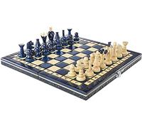 Chess and games shop Muba Magnifique jeu d'échecs en bois fabriqué à la main avec planche en bois et pièces d'échecs fabriquées à la main - Idée cadeau (32 cm) Bleu