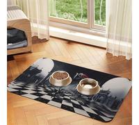 Chess and Roses Tapis d'alimentation pour chien et chat - Nappe en cuir absorbant - Imperméable - Pas de taches - Séchage rapide - Antidérapant - 60 x 40 cm