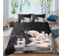 Chess battle scène Linge de Lit Microfibre 3 pièces Imprimé en 3D Hypoallergique Dynamic game strategy Housse de Couette avec Fermeture Éclair Ultra Douce for Chambre de garçons Single（140x200cm）